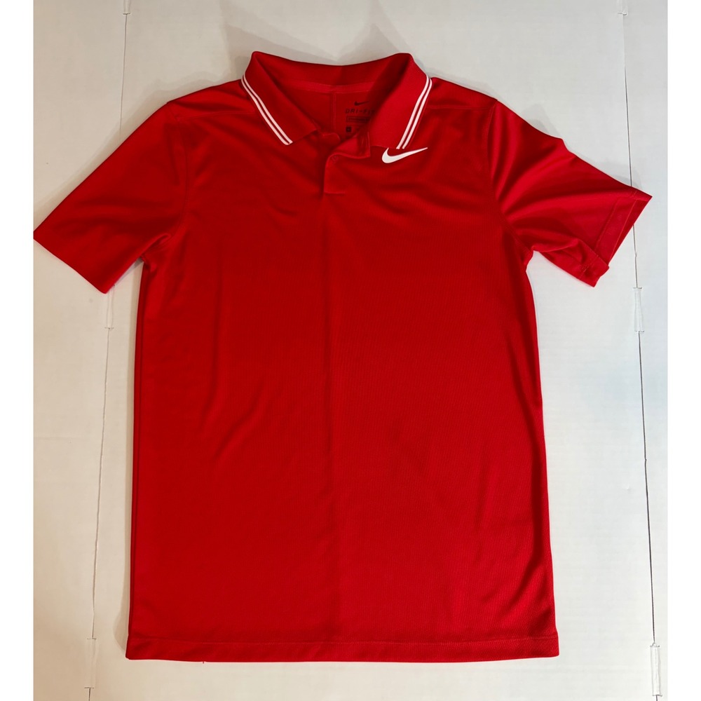 Nike Dri-FIT Mens Polo Shirt Red White Swoosh Standard Fit XL Short Sleeve